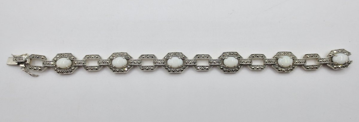 Bracelet Art-Déco, argent et opales. -photo-1