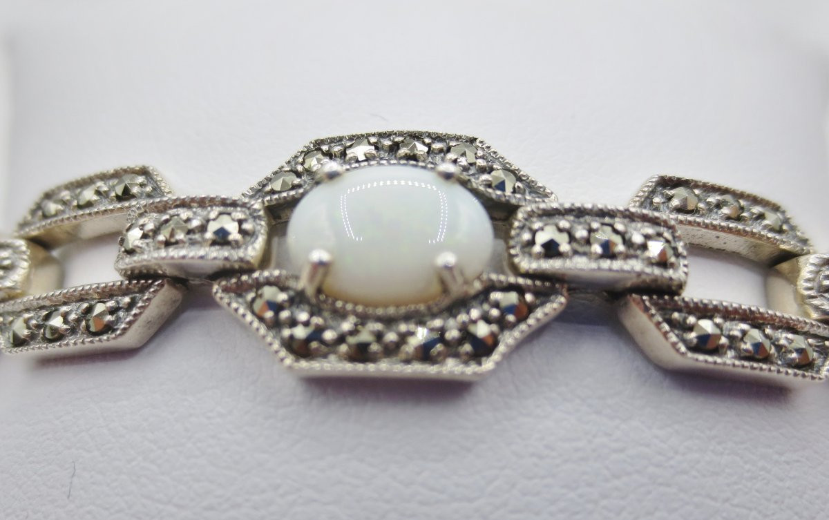 Bracelet Art-Déco, argent et opales. -photo-3