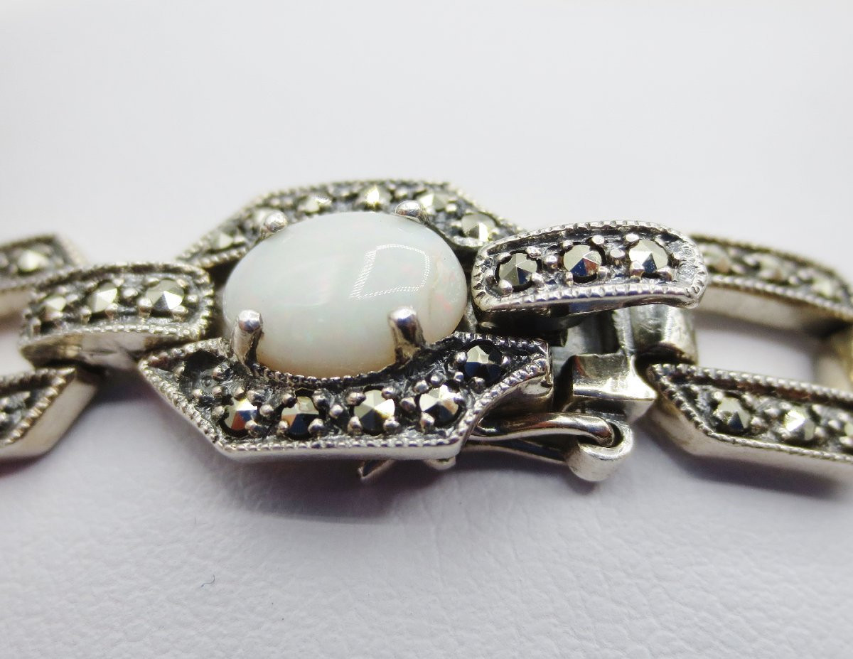 Bracelet Art-Déco, argent et opales. -photo-5
