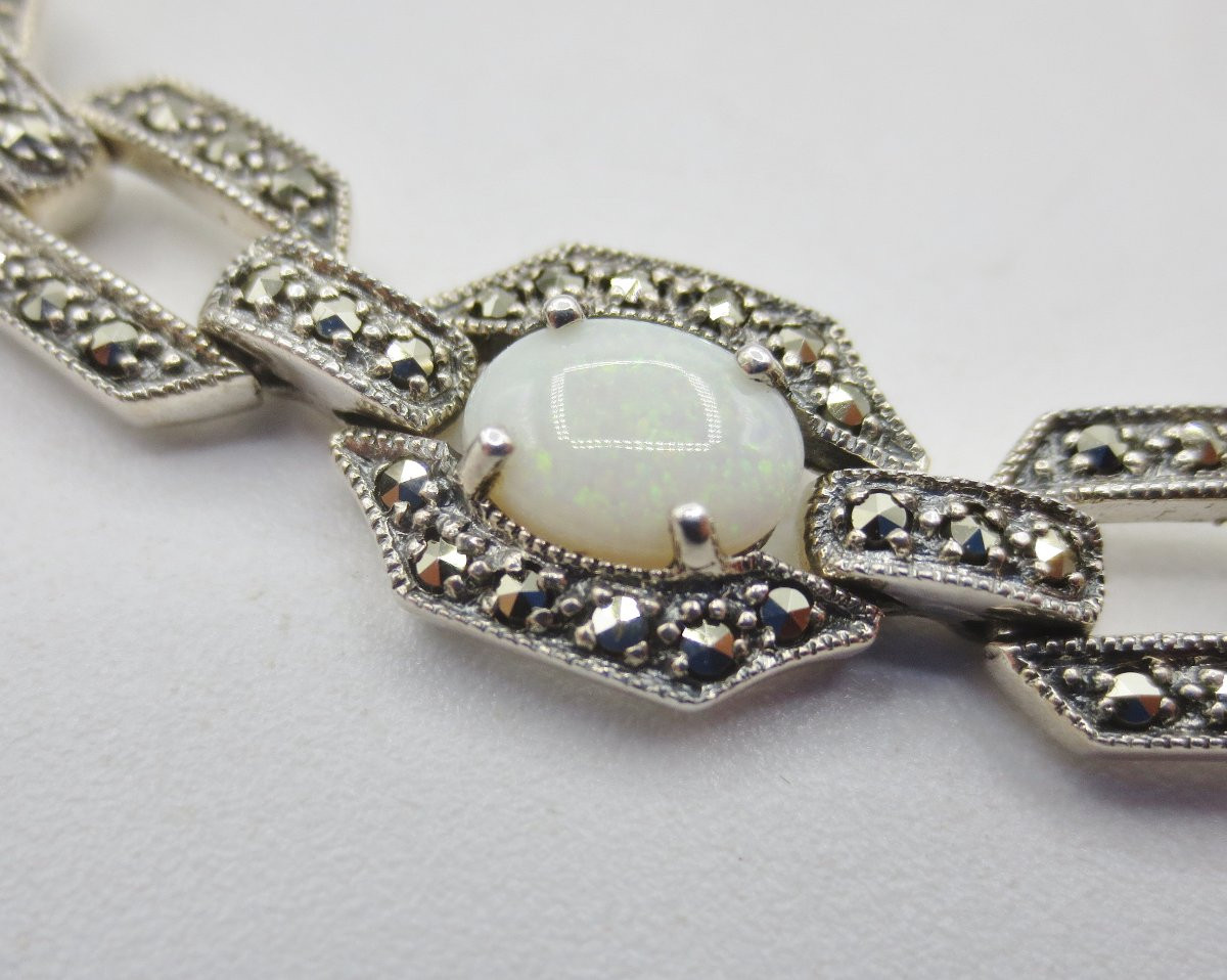 Bracelet Art-Déco, argent et opales. -photo-6