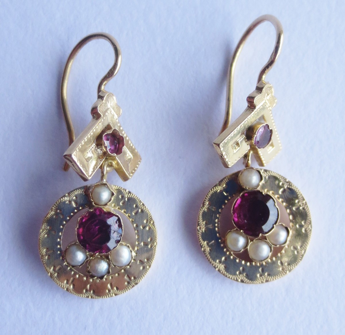 Earrings, Gold, Garnet And Pearls.   -photo-4