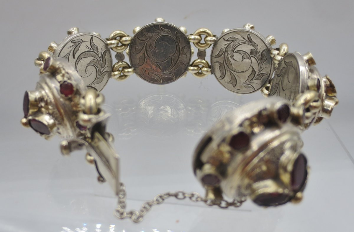 Bracelet en argent serti de grenats, XIXe siècle.-photo-4