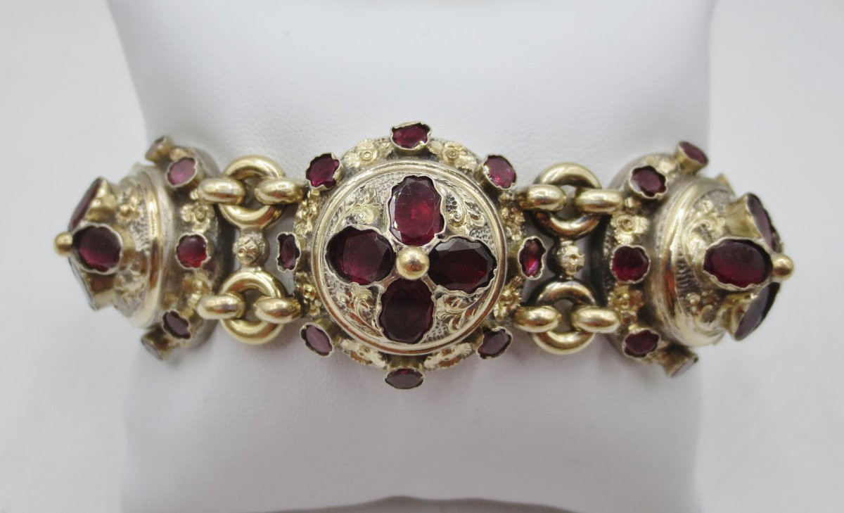 Bracelet en argent serti de grenats, XIXe siècle.-photo-1