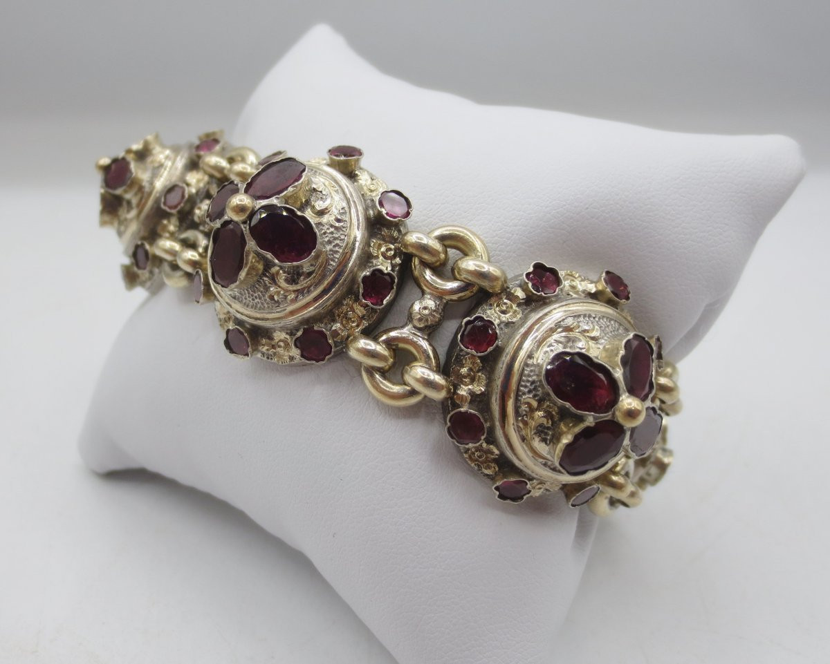 Bracelet en argent serti de grenats, XIXe siècle.-photo-2