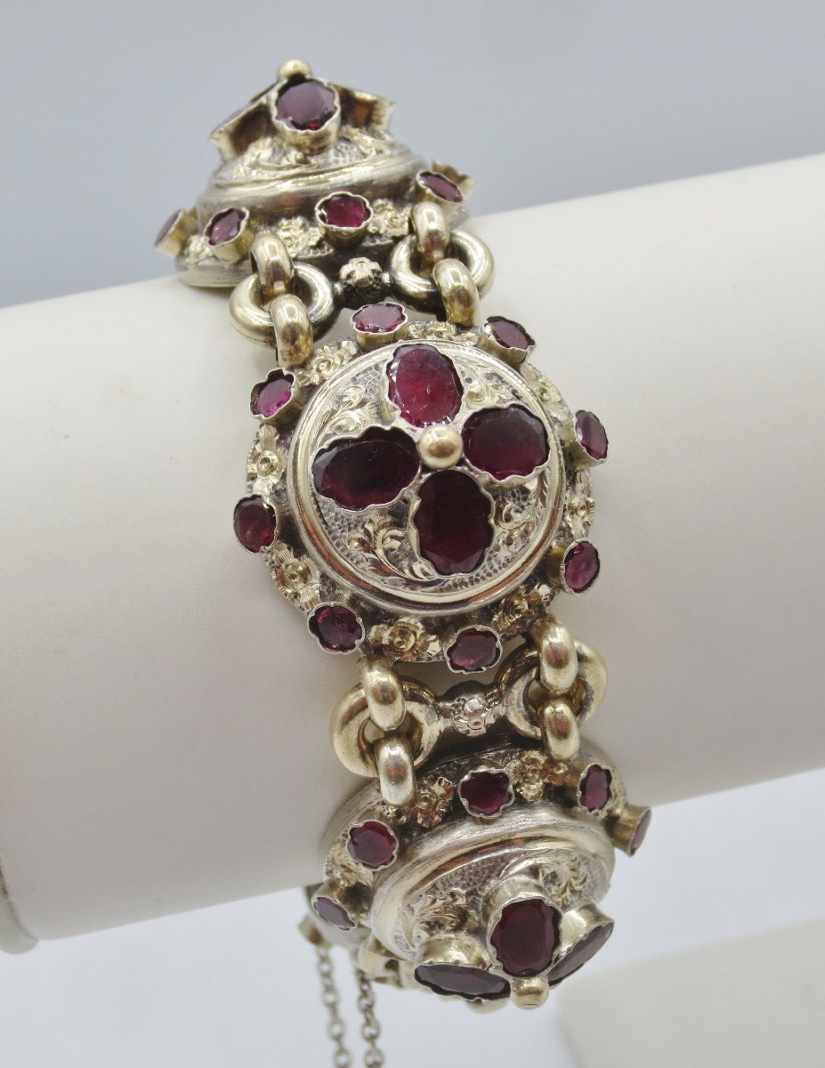 Bracelet en argent serti de grenats, XIXe siècle.-photo-8