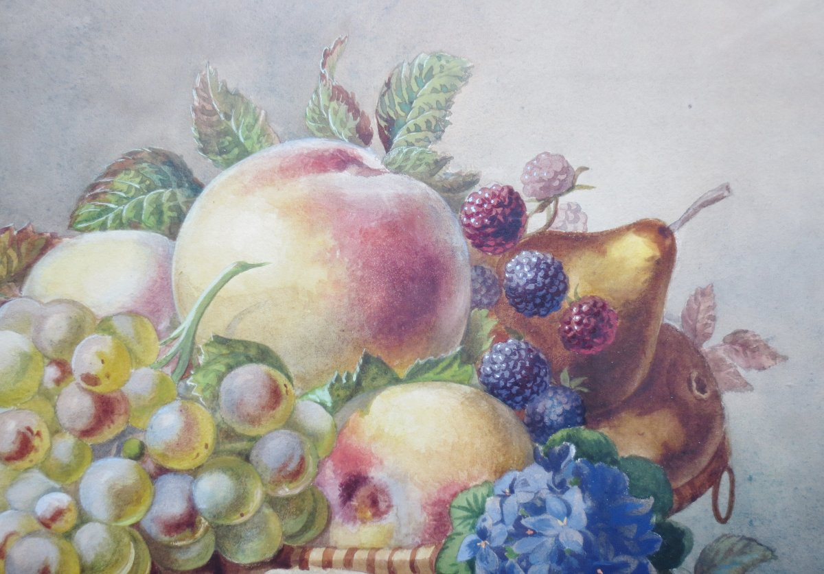 Still Life With Fruit, 19th Century Gouache. -photo-2