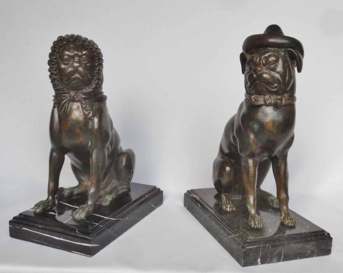 Couple de carlins en bronze, XXe siècle. -photo-8