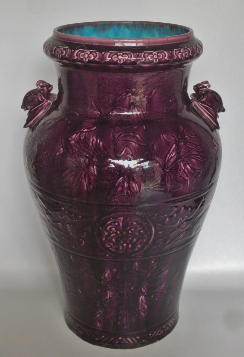 Vase Art Nouveau en faïence de Longwy.-photo-2