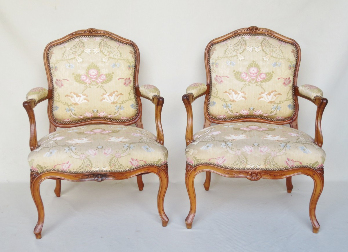 Pair Of Louis XV Style Armchairs. 