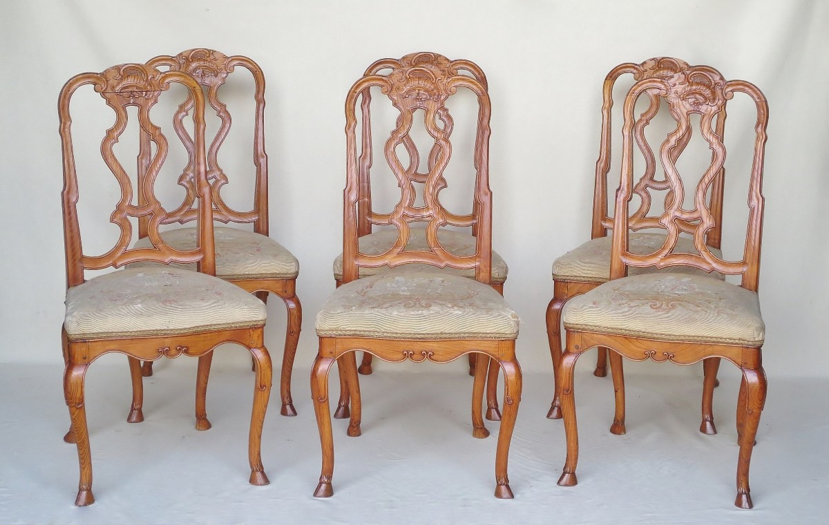 Suite Of Six Chairs, Venice Mid 18th Century.