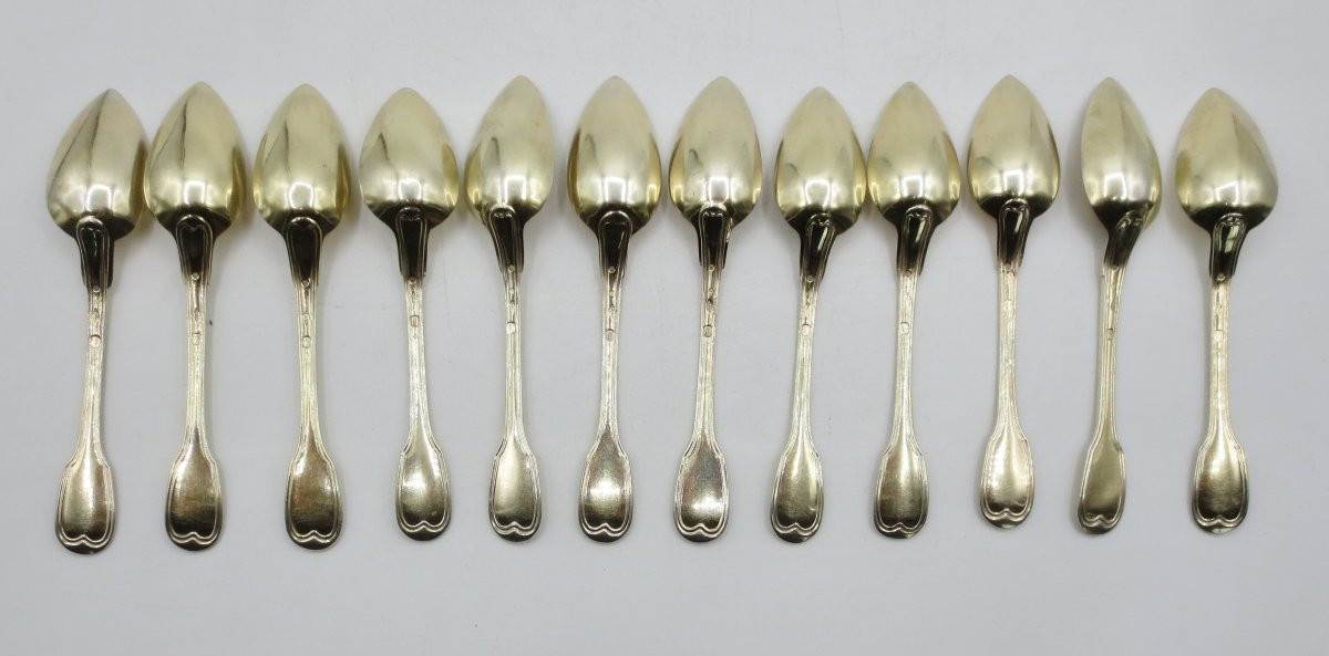 Suite Of Twelve Small Spoons In Vermeil.  -photo-2