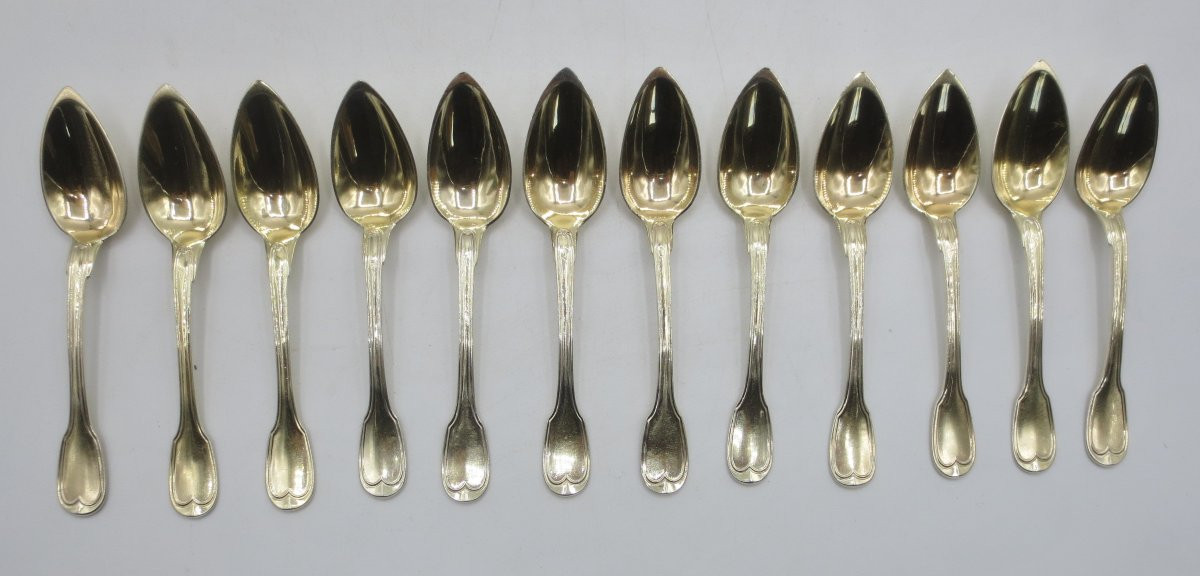 Suite Of Twelve Small Spoons In Vermeil.  -photo-3