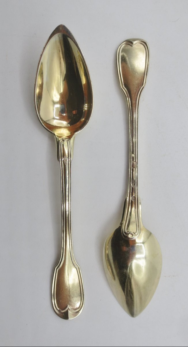 Suite Of Twelve Small Spoons In Vermeil.  -photo-2
