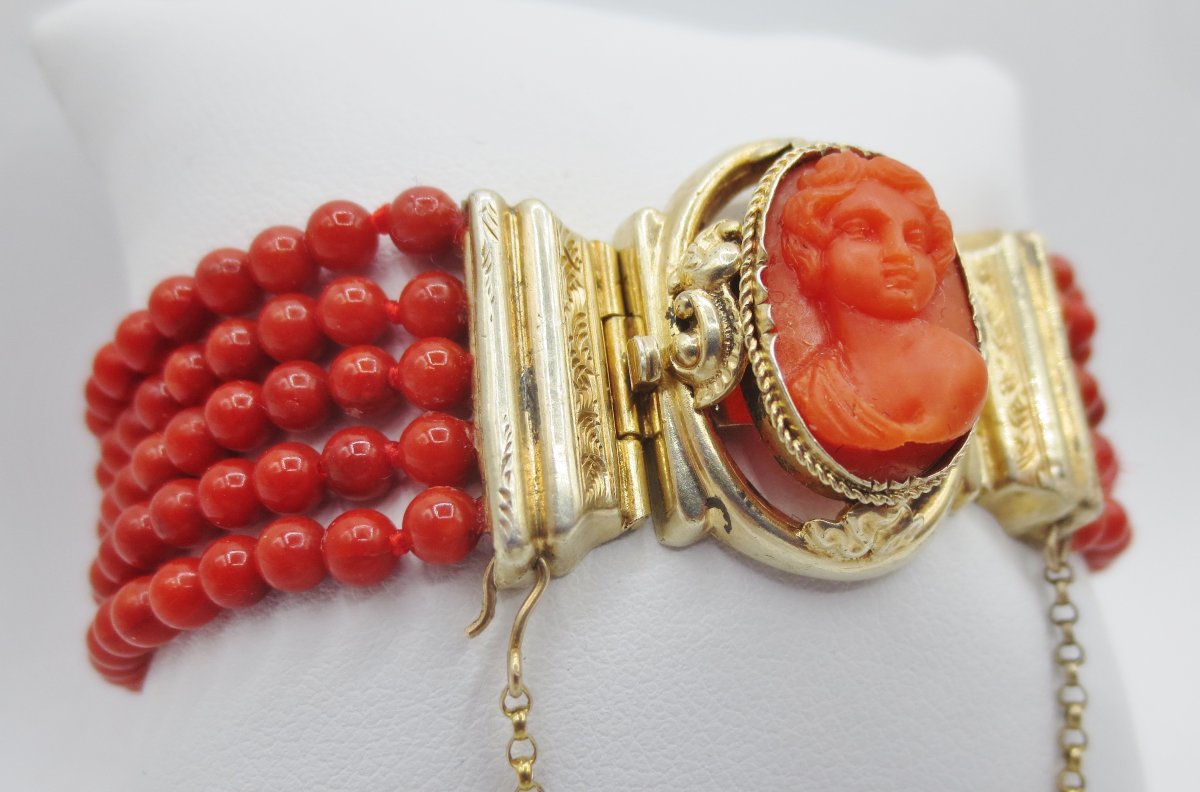Coral And Vermeil Bracelet, 19th Century. -photo-2