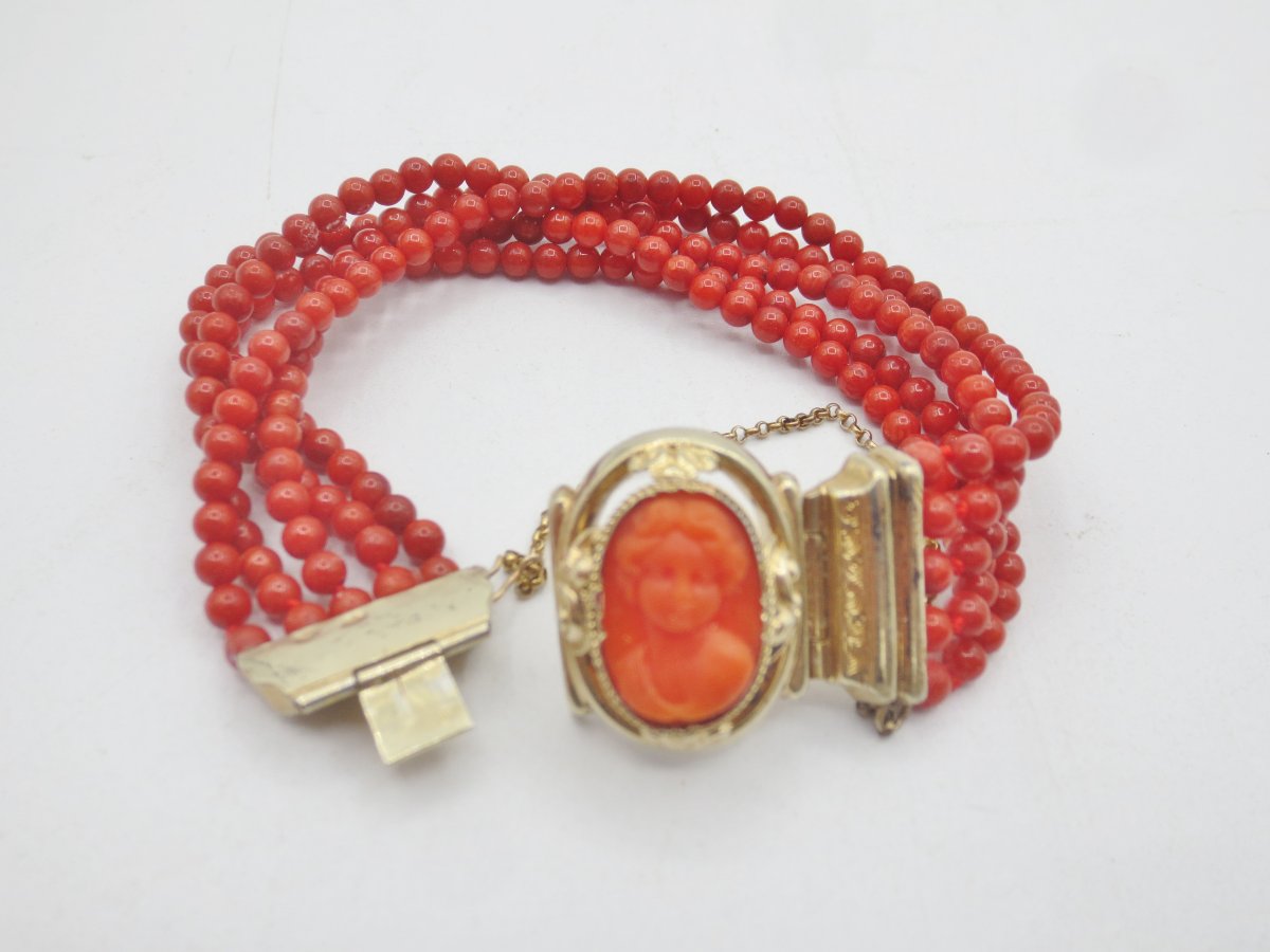 Coral And Vermeil Bracelet, 19th Century. -photo-3