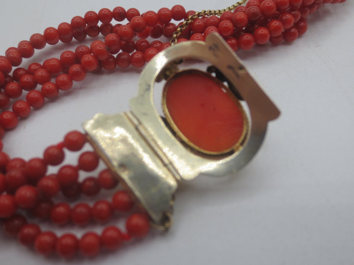 Coral And Vermeil Bracelet, 19th Century. -photo-4