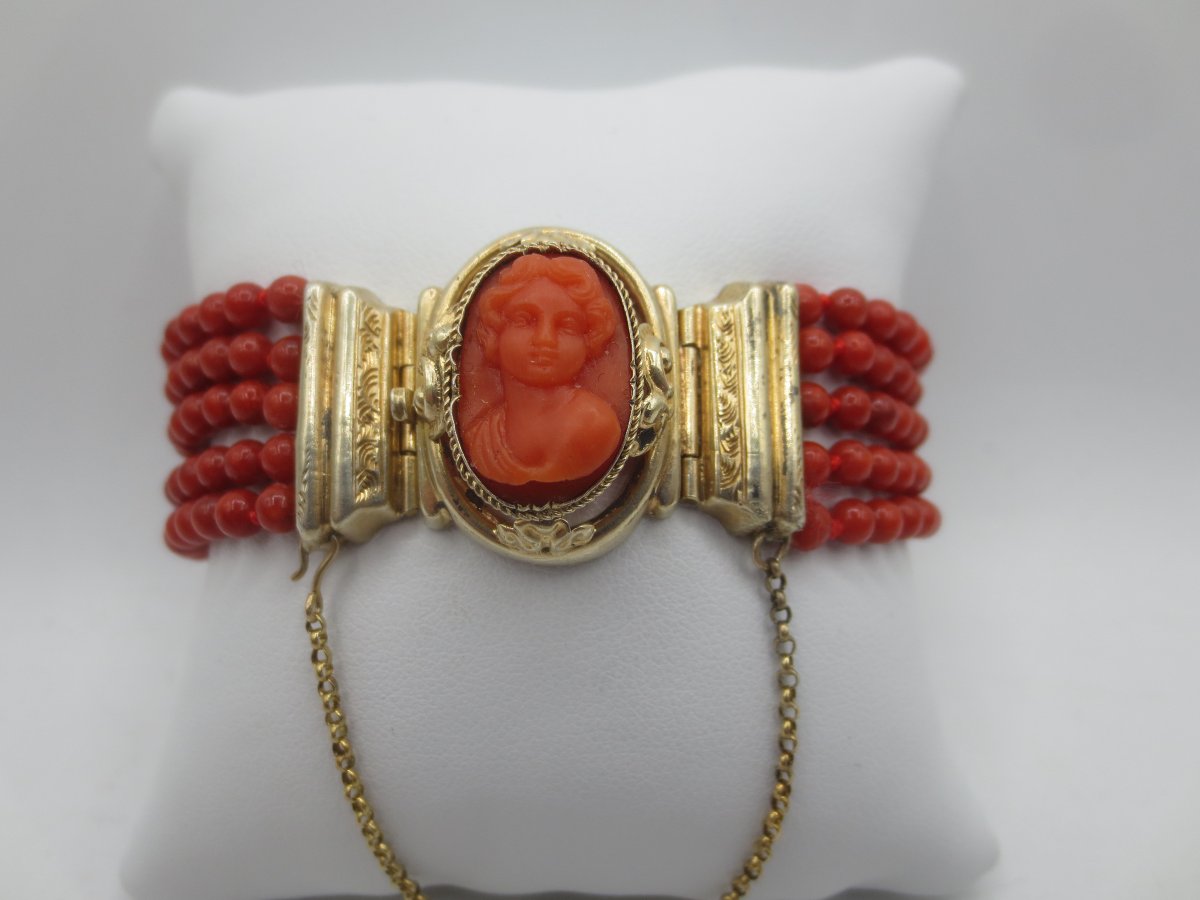 Coral And Vermeil Bracelet, 19th Century. -photo-3