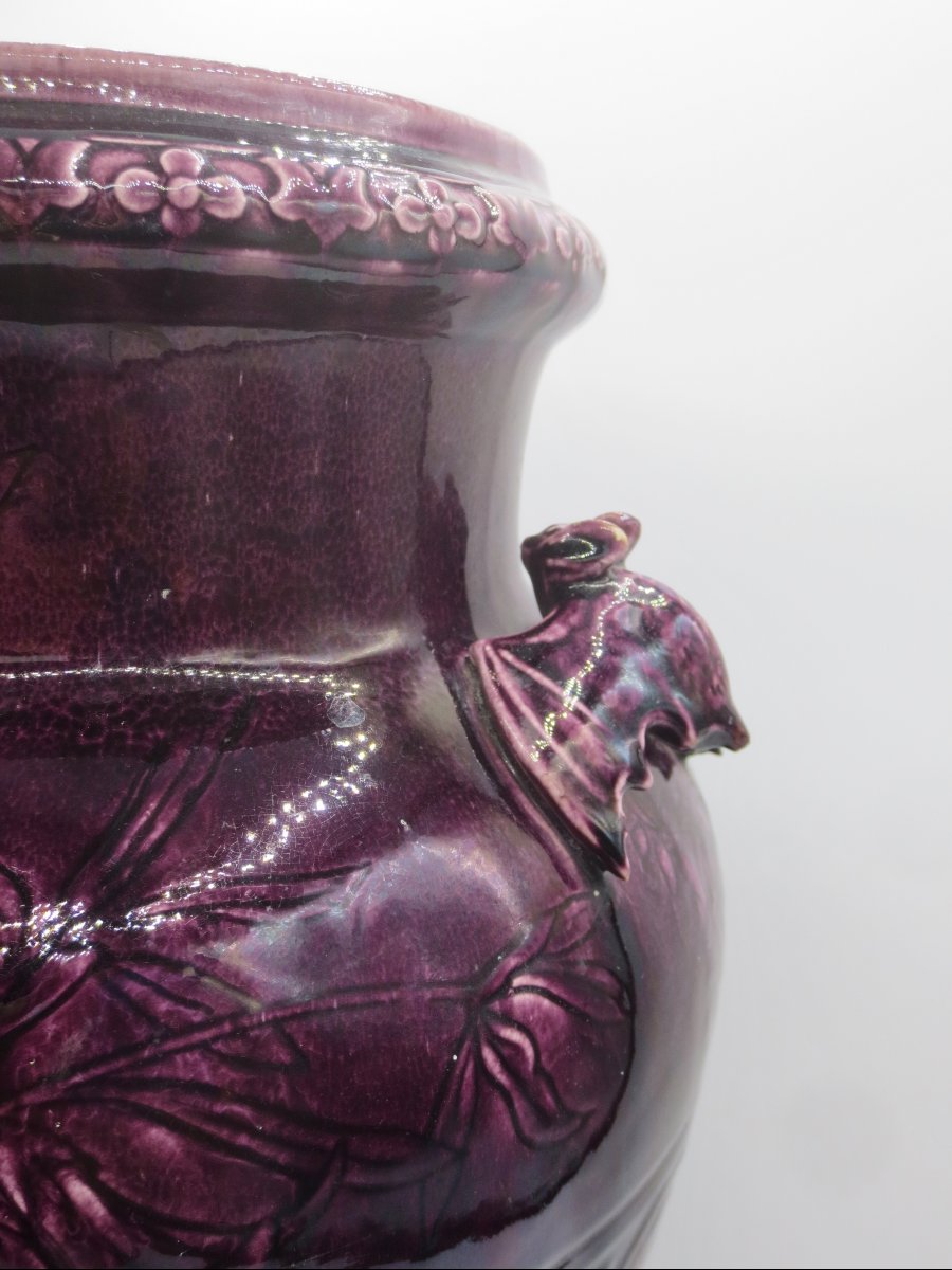 Vase Art Nouveau en faïence de Longwy.-photo-2