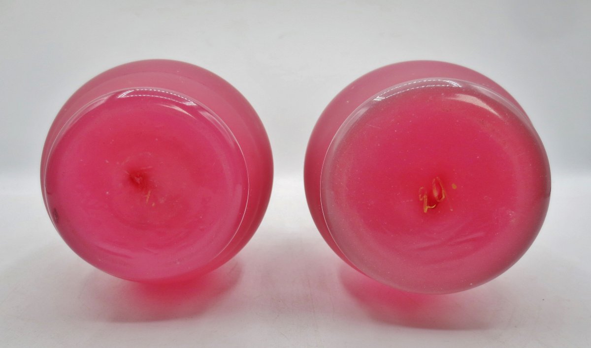Pair Of "pigeon-throat" Opaline Glass Vases, 19th Century.-photo-2