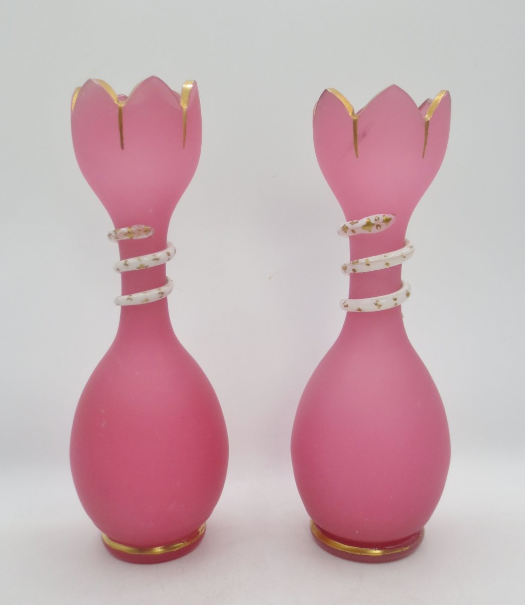 Pair Of "pigeon-throat" Opaline Glass Vases, 19th Century.-photo-3