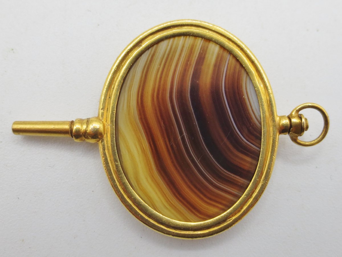 Clef de montre agate et pomponne, début XIXe siècle. -photo-3