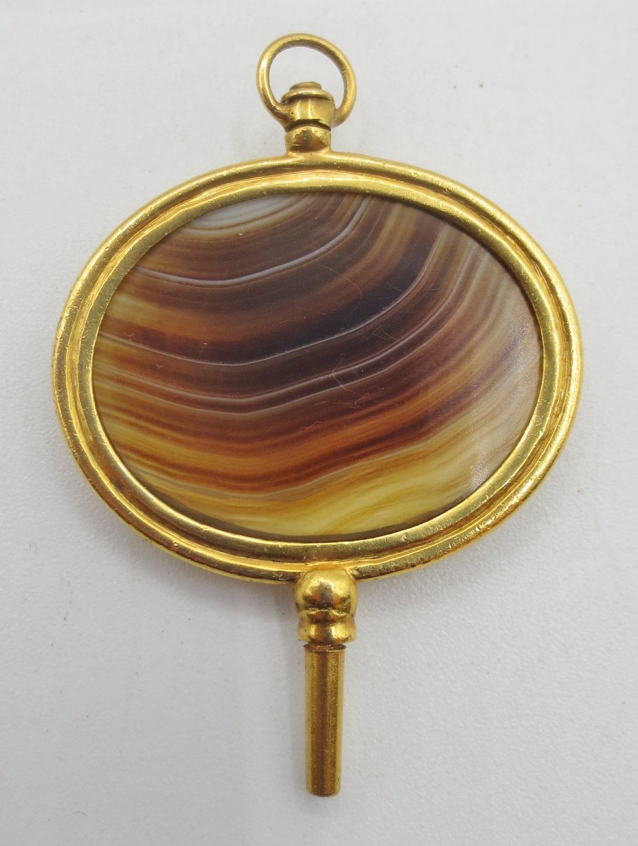 Clef de montre agate et pomponne, début XIXe siècle. -photo-1