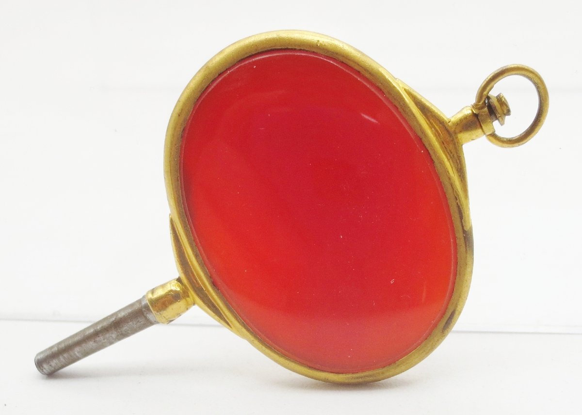 Watch Key, Orange Agate, And Pompon, Early 19th Century.-photo-2