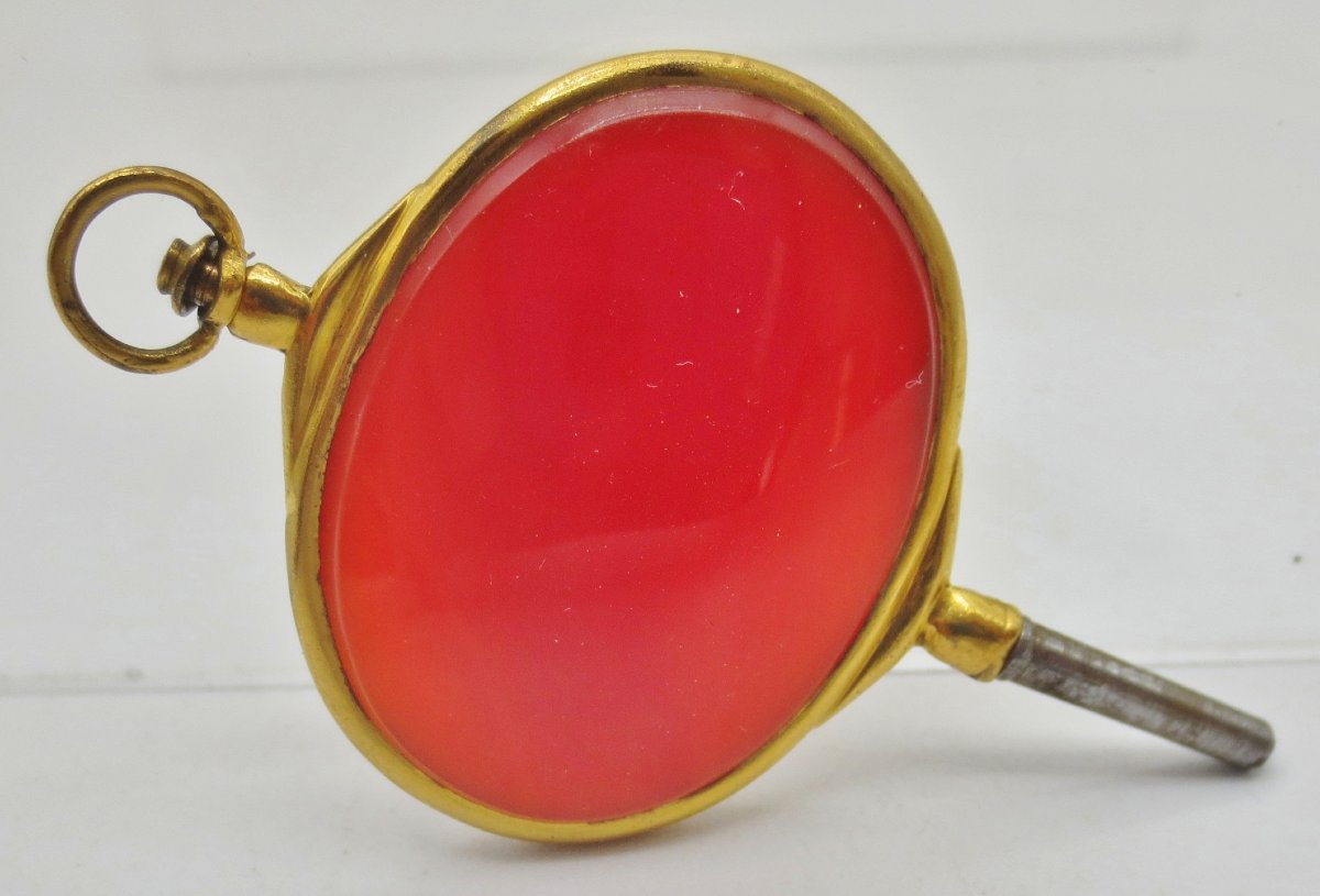Watch Key, Orange Agate, And Pompon, Early 19th Century.-photo-3