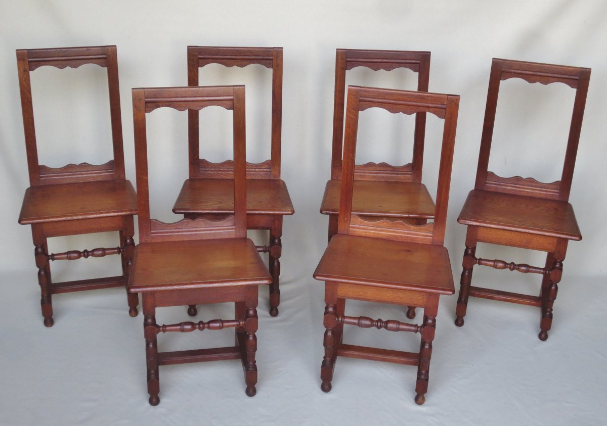 Suite de six chaises lorraines en chêne.-photo-3