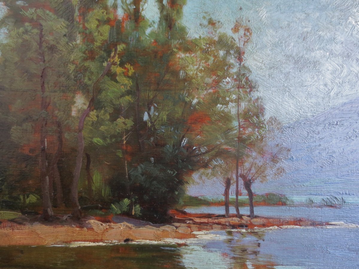  Paysage  lacustre signé Albert Rigolot 1862-1932.  -photo-3
