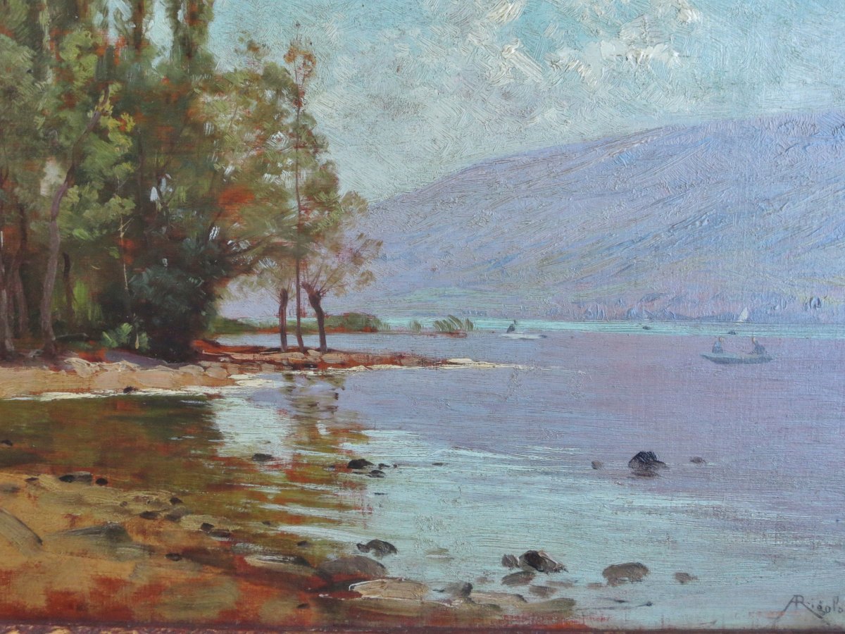  Paysage  lacustre signé Albert Rigolot 1862-1932.  -photo-4