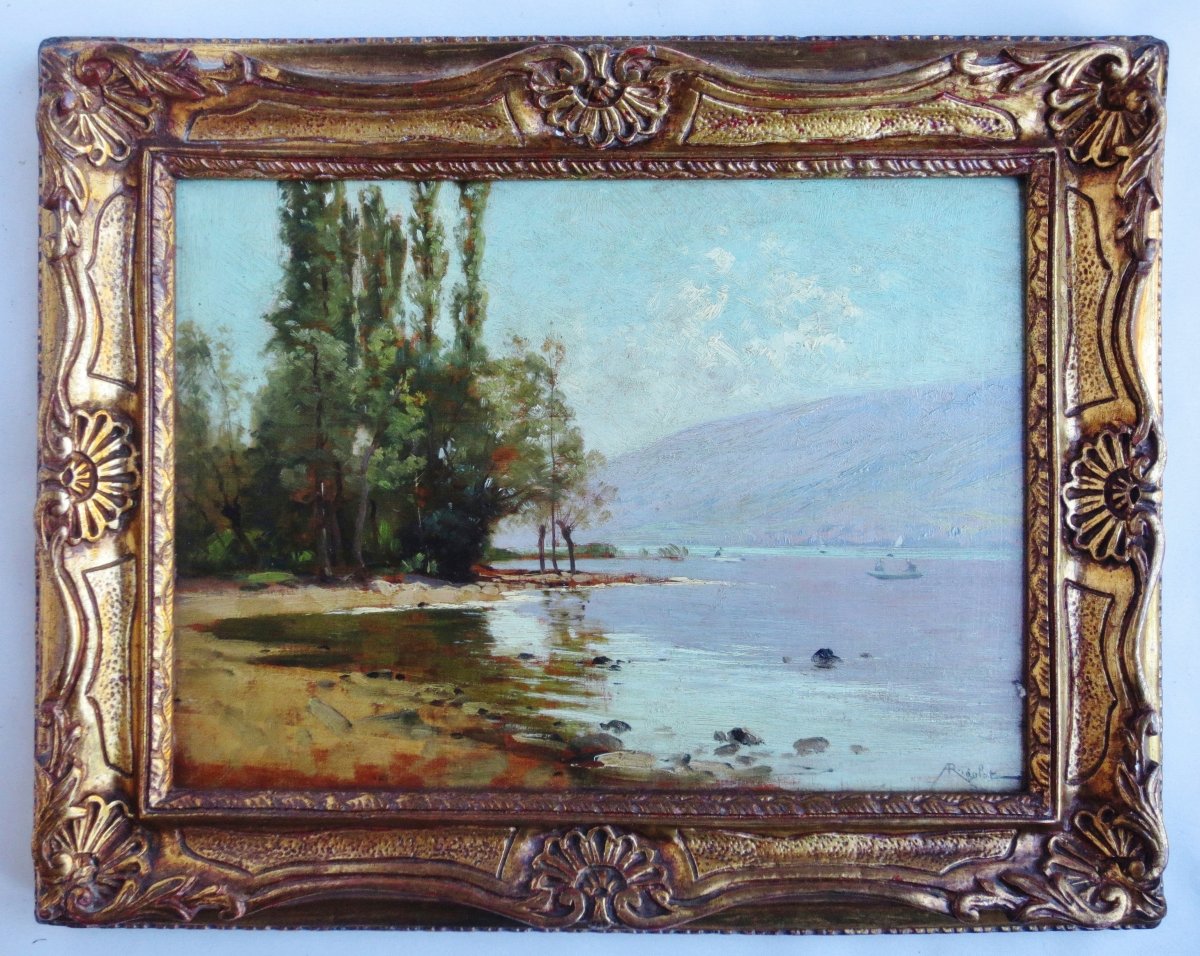  Paysage  lacustre signé Albert Rigolot 1862-1932.  