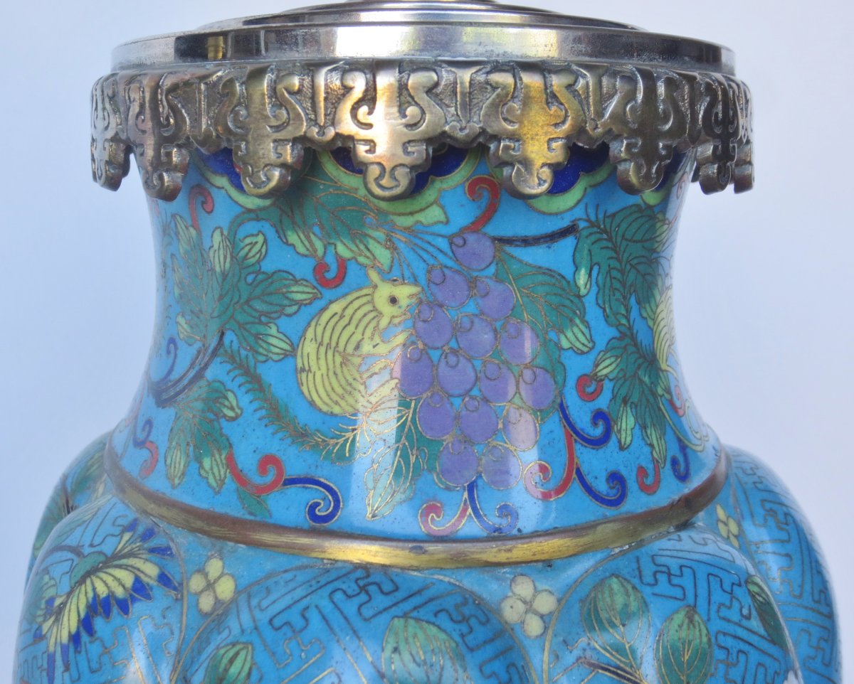 Paire de lampes en émaux cloisonnés, Chine XIXe siècle. -photo-2