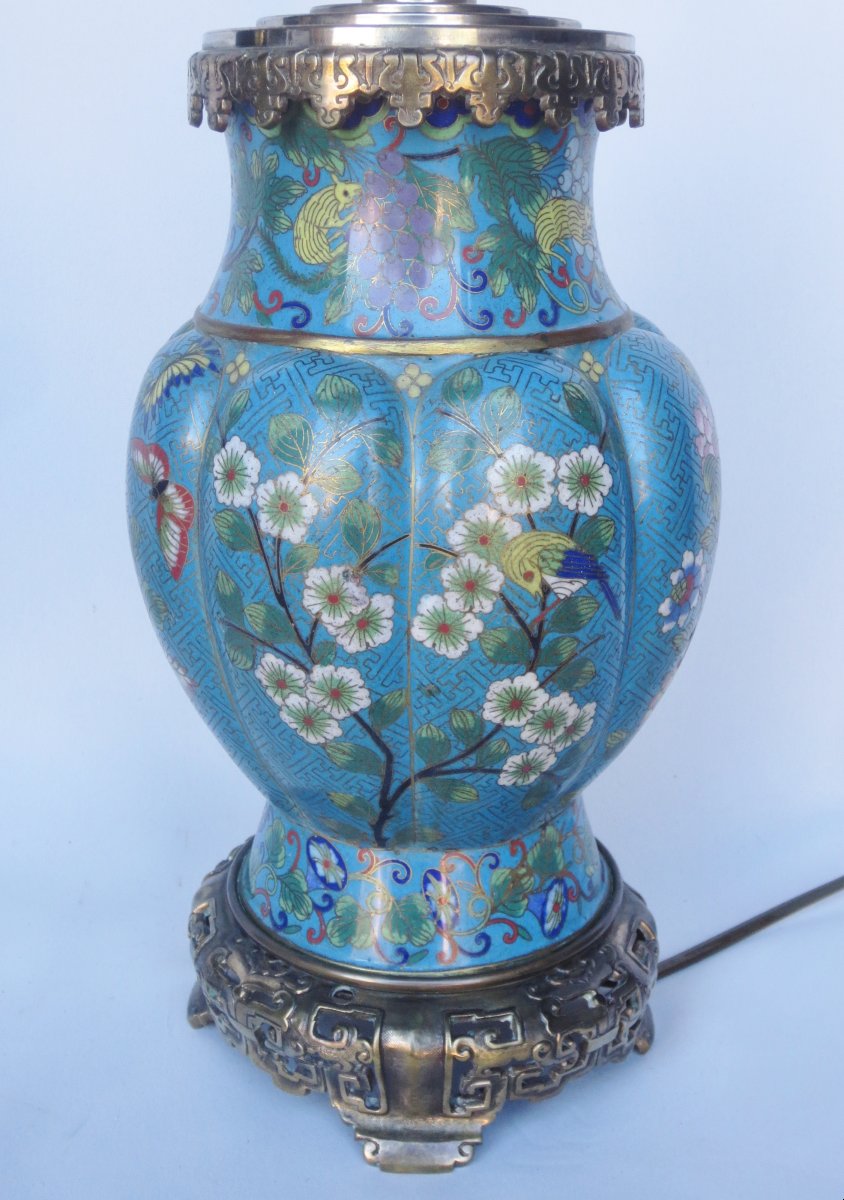 Paire de lampes en émaux cloisonnés, Chine XIXe siècle. -photo-3