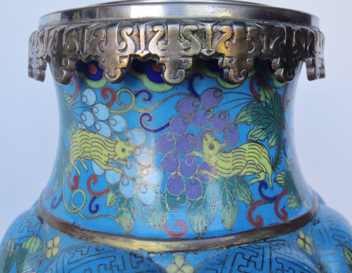 Paire de lampes en émaux cloisonnés, Chine XIXe siècle. -photo-3