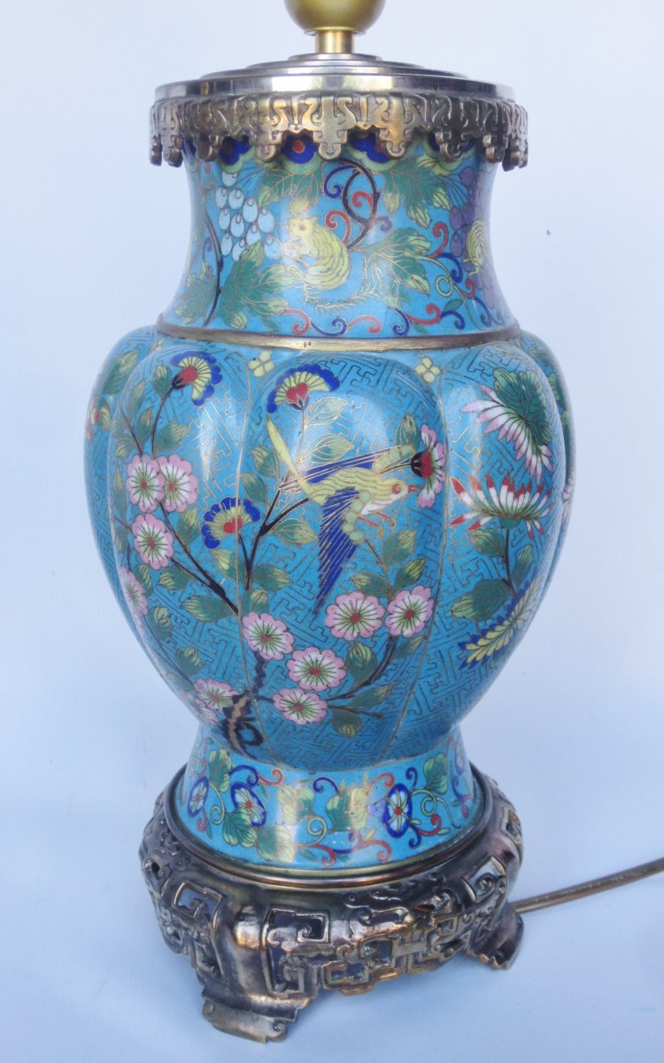 Paire de lampes en émaux cloisonnés, Chine XIXe siècle. -photo-4