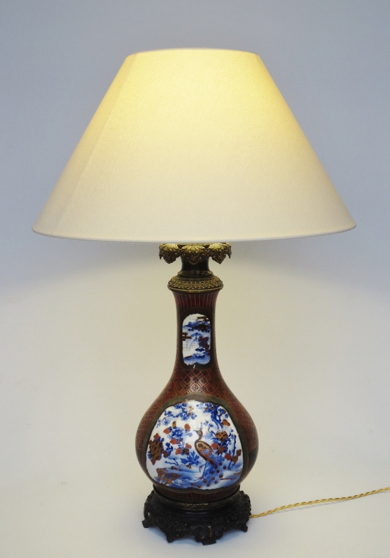 Lampe, Porcelaine Et Laque, Japon XIXe Siècle.