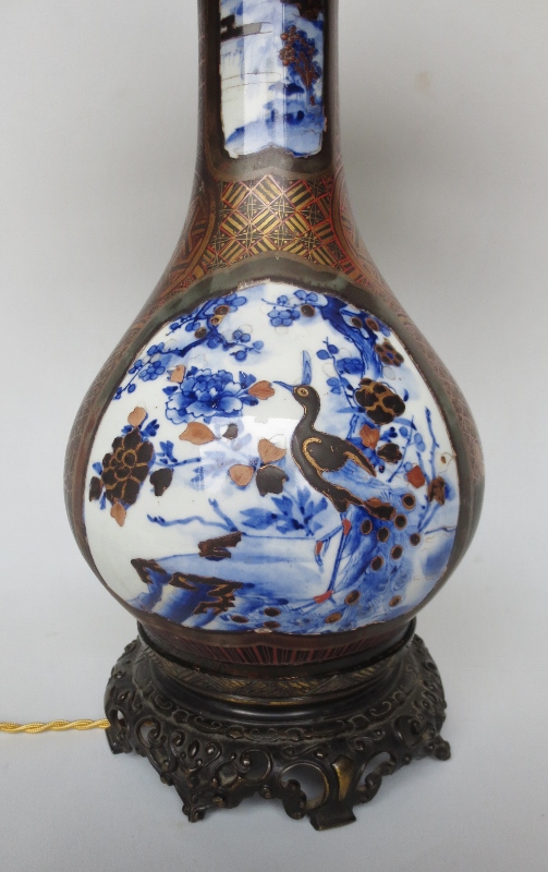 Lampe, Porcelaine Et Laque, Japon XIXe Siècle.-photo-2