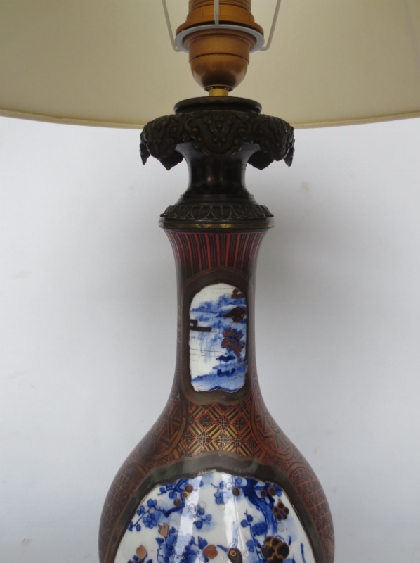 Lampe, Porcelaine Et Laque, Japon XIXe Siècle.-photo-1