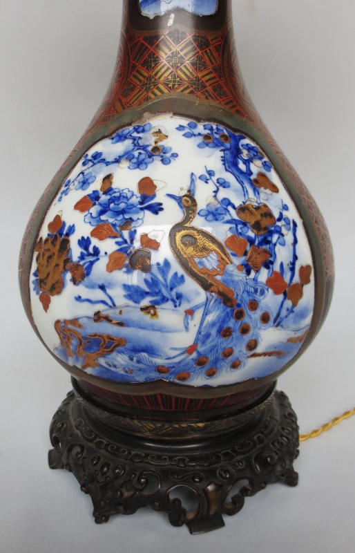 Lampe, Porcelaine Et Laque, Japon XIXe Siècle.-photo-3