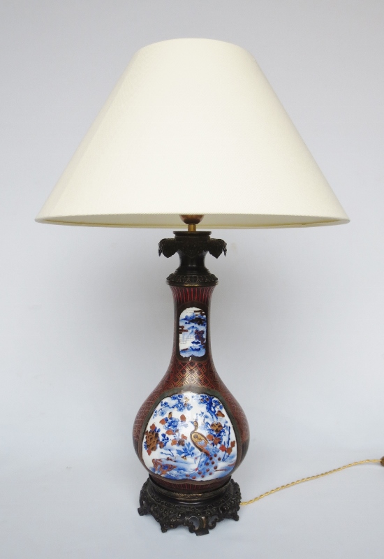 Lampe, Porcelaine Et Laque, Japon XIXe Siècle.-photo-5