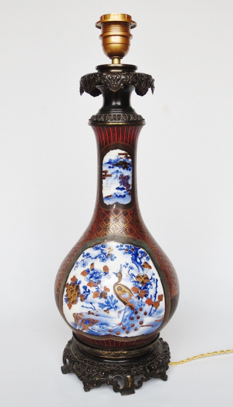 Lampe, Porcelaine Et Laque, Japon XIXe Siècle.-photo-6