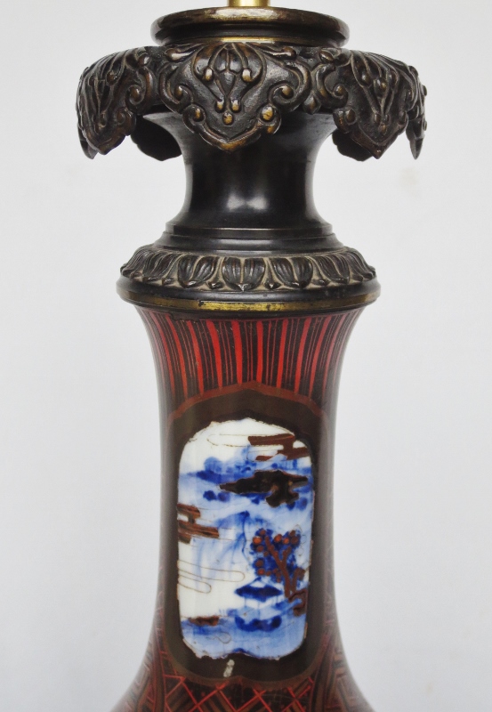 Lampe, Porcelaine Et Laque, Japon XIXe Siècle.-photo-7