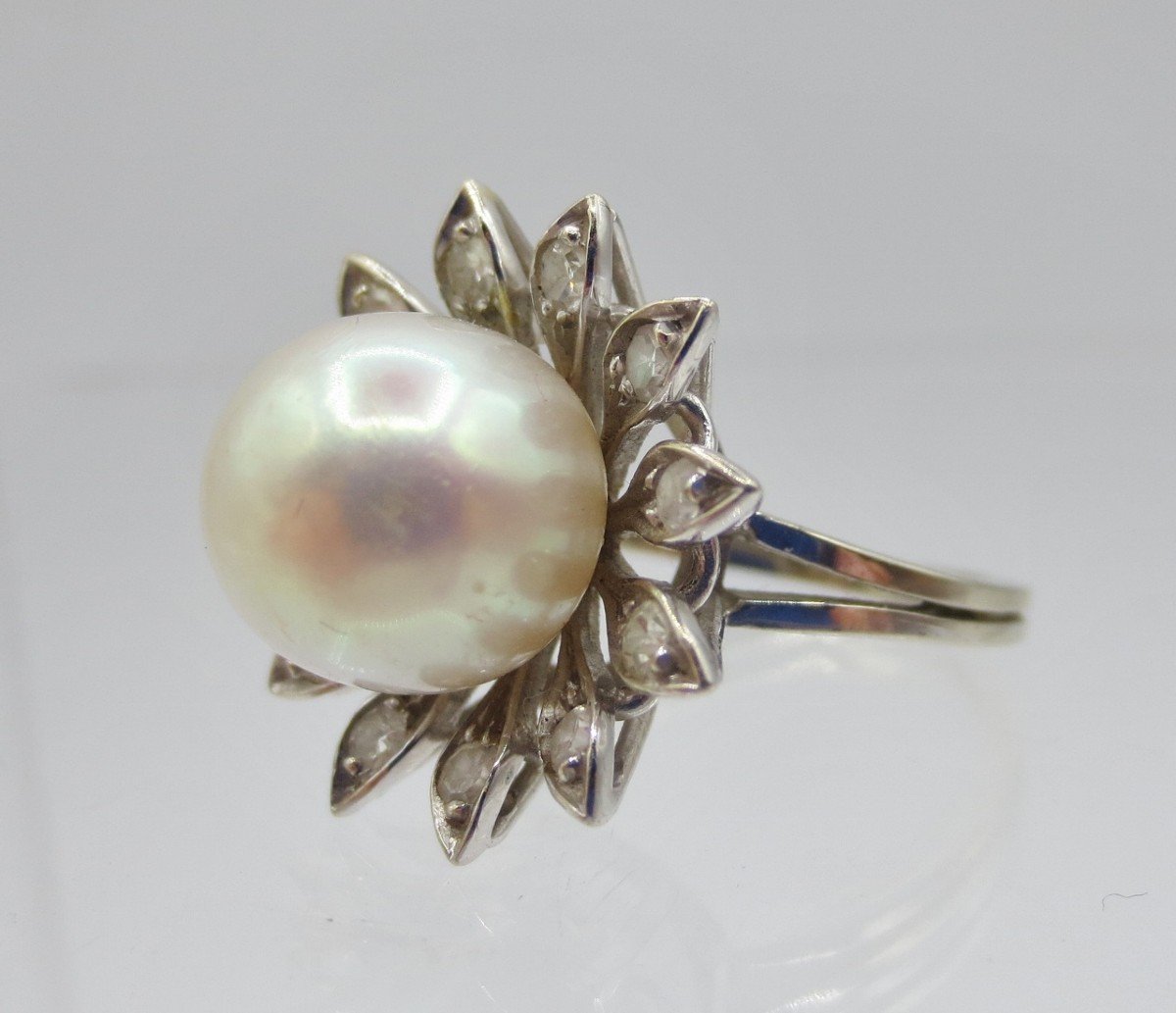 Bague, Perle Et Or Gris.-photo-2