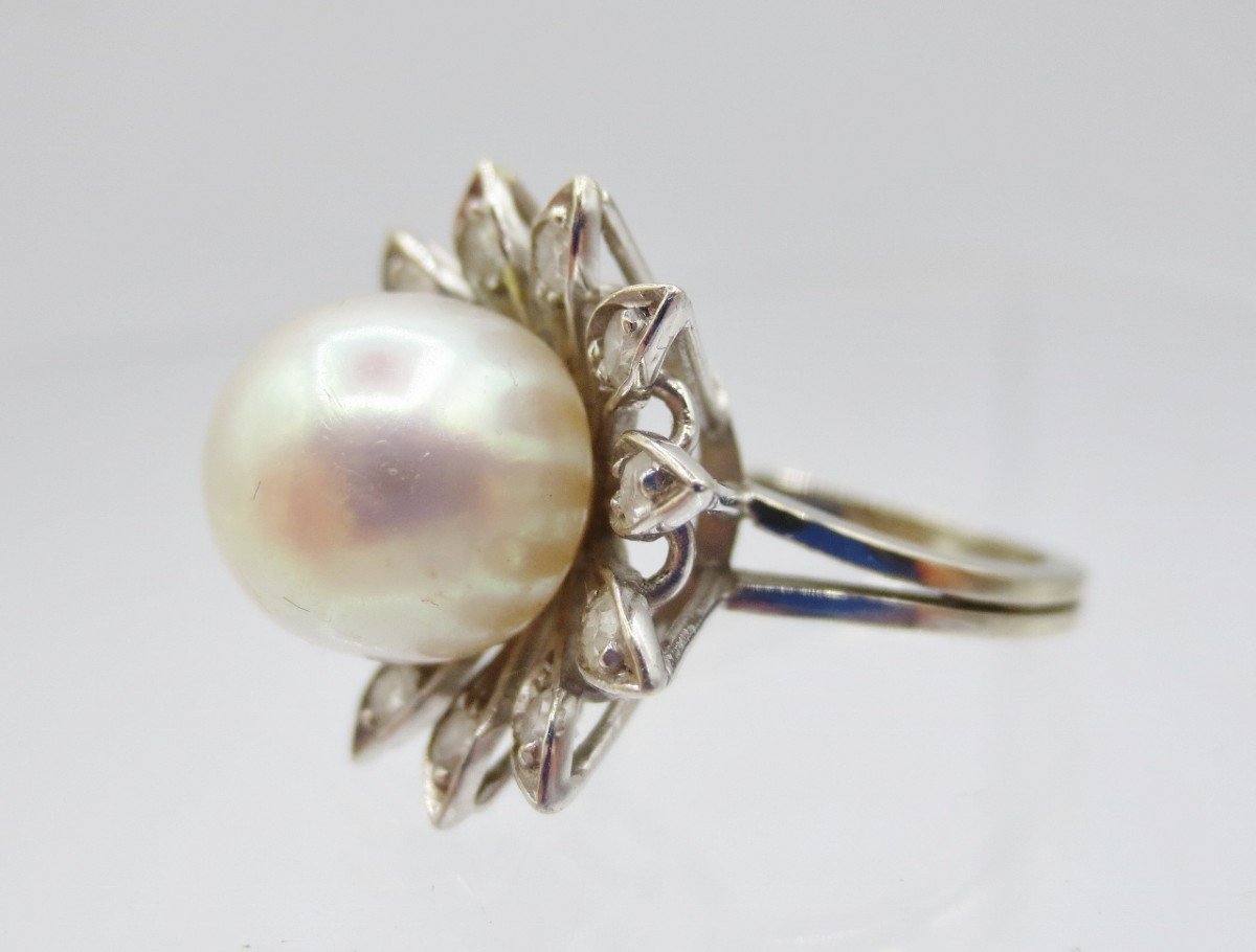 Bague, Perle Et Or Gris.-photo-5