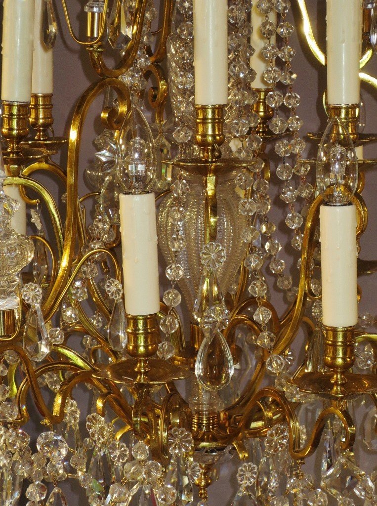 Chandelier 15 Lights In Gilt Bronze And Crystals.-photo-3