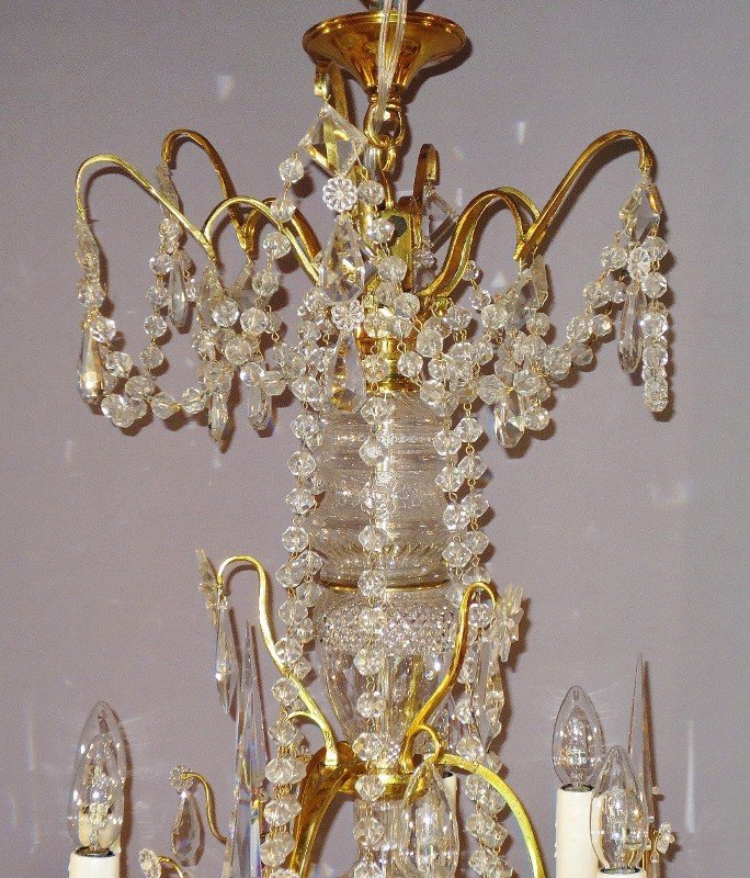Chandelier 15 Lights In Gilt Bronze And Crystals.-photo-4