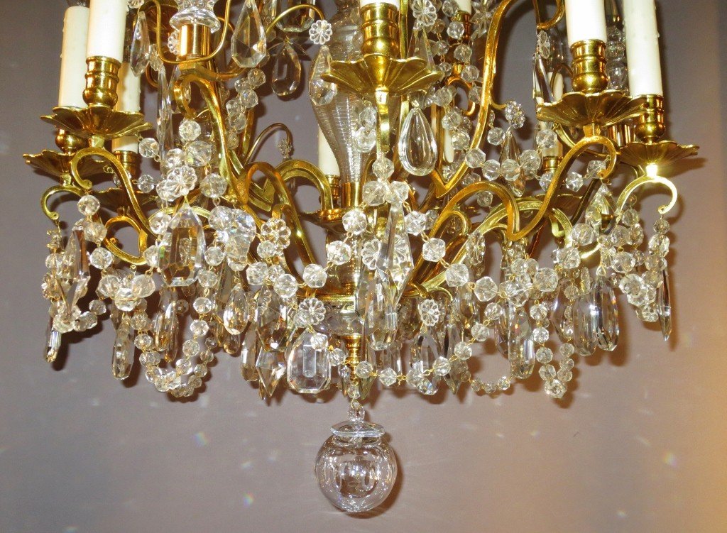 Chandelier 15 Lights In Gilt Bronze And Crystals.-photo-1