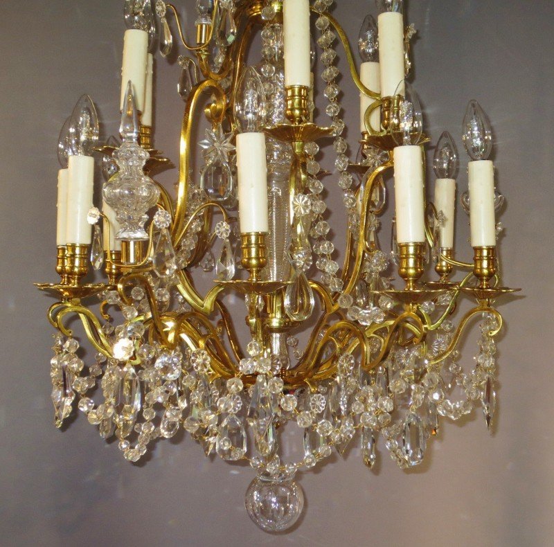 Chandelier 15 Lights In Gilt Bronze And Crystals.-photo-2