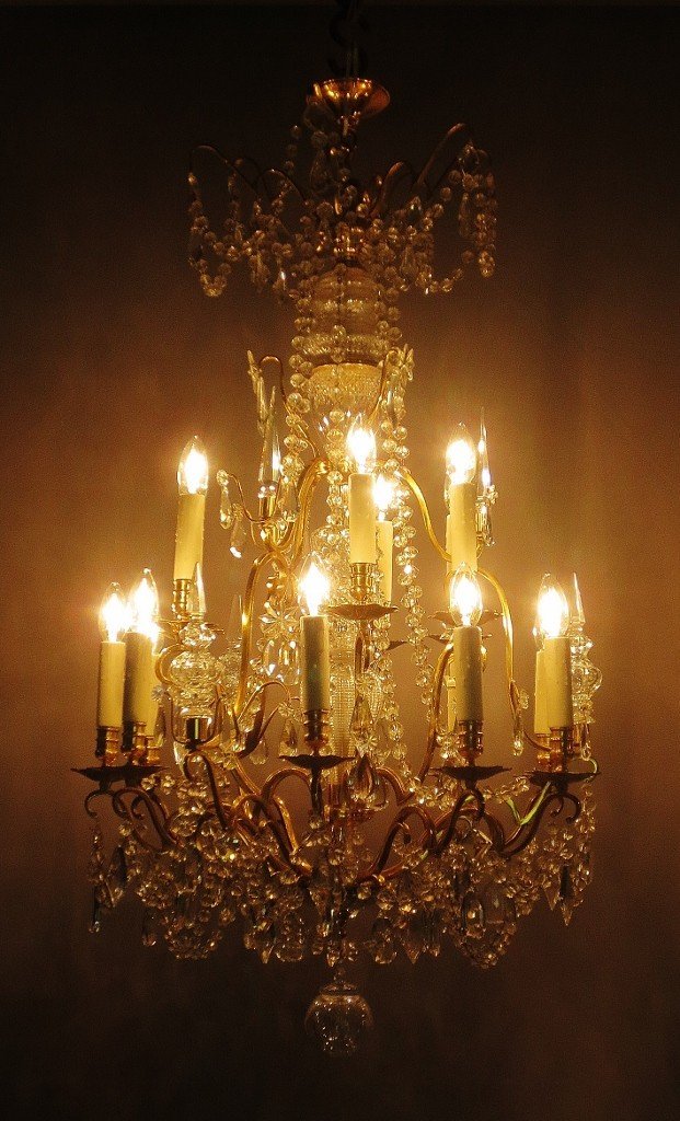 Chandelier 15 Lights In Gilt Bronze And Crystals.-photo-4